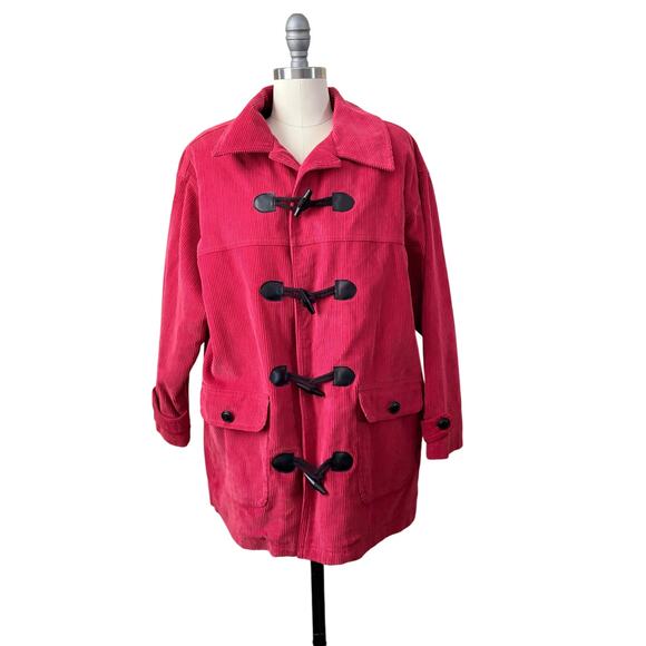 Jantzen Petite Red Corduroy Toggle Coat Lined Jacket Women’s Size L Large - Picture 1 of 6